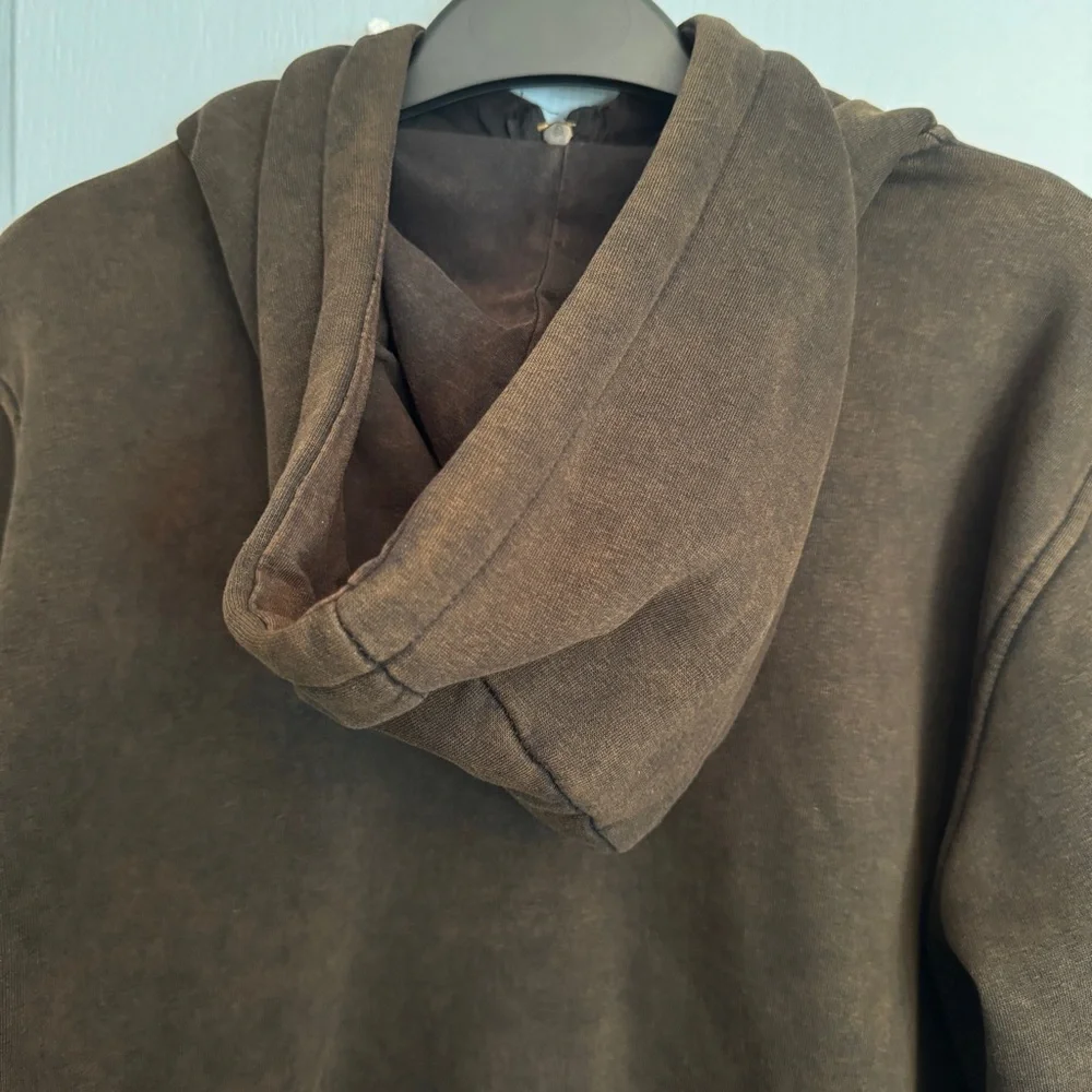 Lazypants Zip Up Hoodie Size M Dark Brown Acid Wash Y2K Skater Comfy Cozy Soft - Picture 7 of 11
